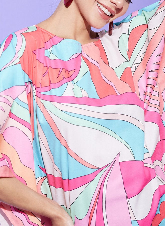 StyleStone Floral Printed Kaftan Satin Maxi Dress with Short Sleeves - Image 2