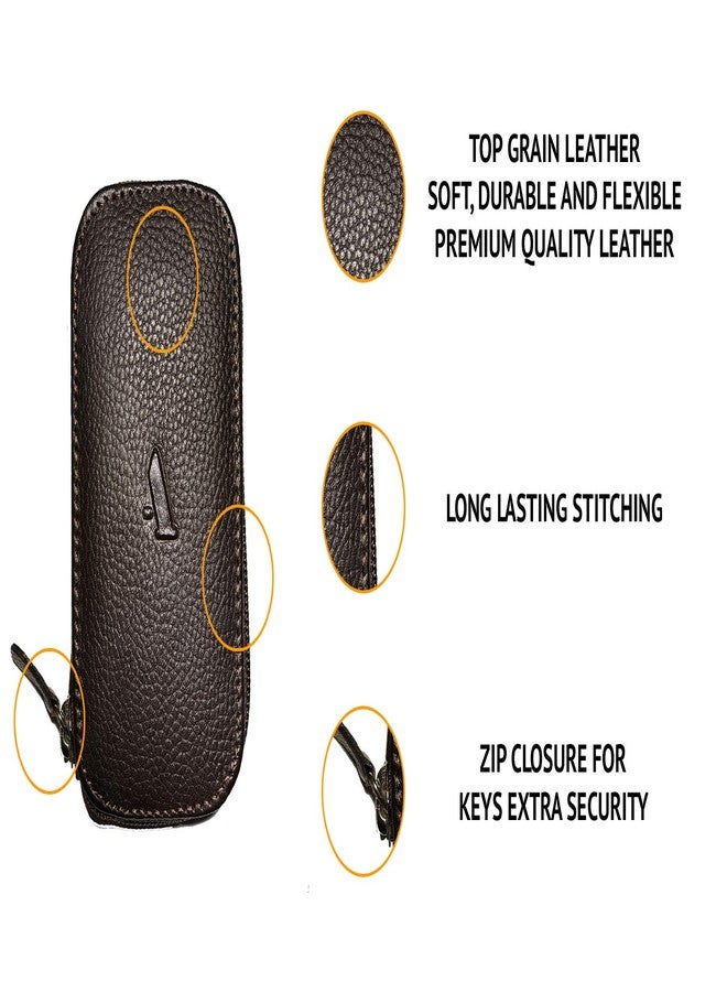 Adamis Leather Keychain Holder Pouch, Key Case, Soft Strong and Compact Organiser and Wallet with Zip Closure and 6 Key Holder Hooks W55 Dark Brown, Size 6 x 11 cm - Image 3
