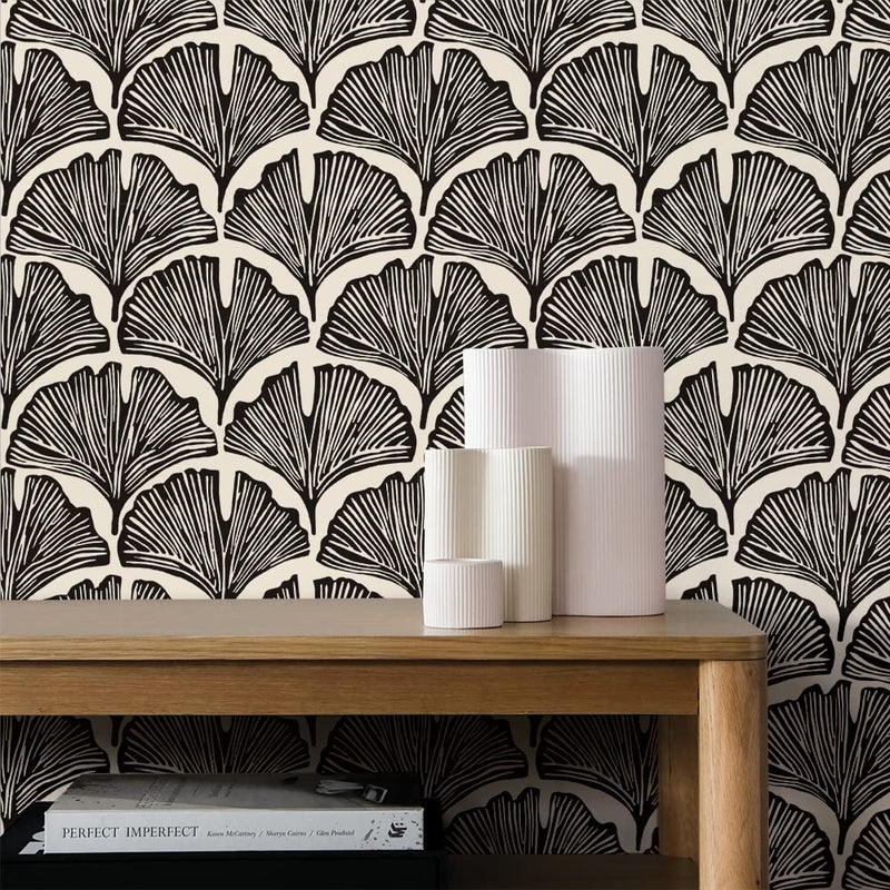 Tempaper x Novogratz Black Feather Palm Removable Peel and Stick Wallpaper, 20.5 in X 16.5 ft, Made in The USA - Image 2