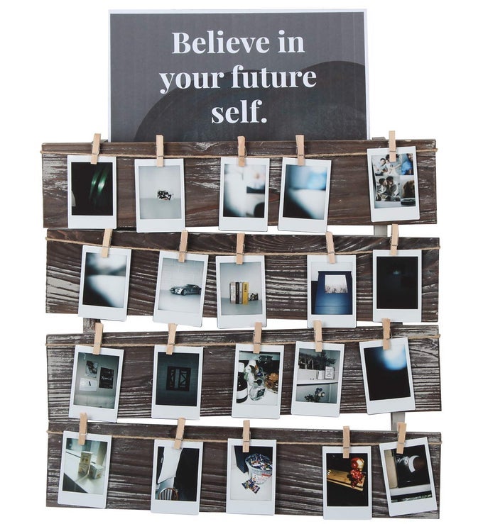 WALL MOUNT RUSTIC WOOD CLIP PHOTO HOLDER PHOTO COLLAGE FRAME FOR MULTI PHOTO DISPLAY WALL DCOR WITH 24 CLIPS 175 X 173INCH MK558A