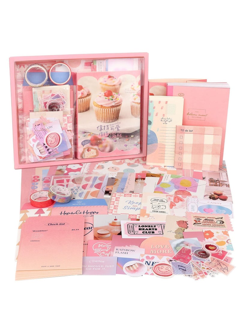 Y&D Scrapbook Supplies Kit for Art Diary Trash Sunset Vintage Aesthetic Sticker Craft with A6 Grid Notebook DIY Gifts Girls (155 Pieces)