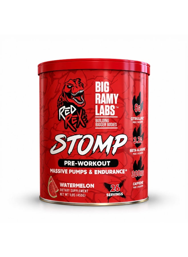RED REX Stomp Pre-Workout Powder - Watermelon Flavor - 455g - for Energy & Performance - Image 1