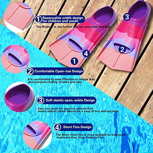 Prsca Kids Swim FinsShort Youth Fins Swimming FlippersSwim Training Fins for Lap Swimmingfor Children Girls Boys Beginners - Image 3