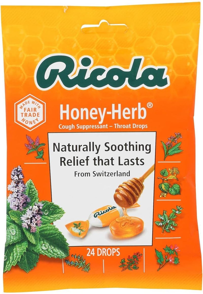 Ricola Honey Herb Cough Suppressant Throat Drops Naturally Soothing LongLasting Relief 24 Count Pack of 12 Bags - Image 1