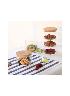 Spaceshoop 3 Tier Stacking Jars Round Clear Acrylic Candy Cookie Jar with Wooden Lid and Wood Spoon  - Image 2