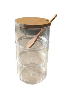 Spaceshoop 3 Tier Stacking Jars Round Clear Acrylic Candy Cookie Jar with Wooden Lid and Wood Spoon  - Image 1