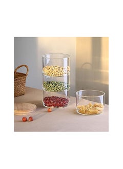 Spaceshoop 3 Tier Stacking Jars Round Clear Acrylic Candy Cookie Jar with Wooden Lid and Wood Spoon  - Image 4