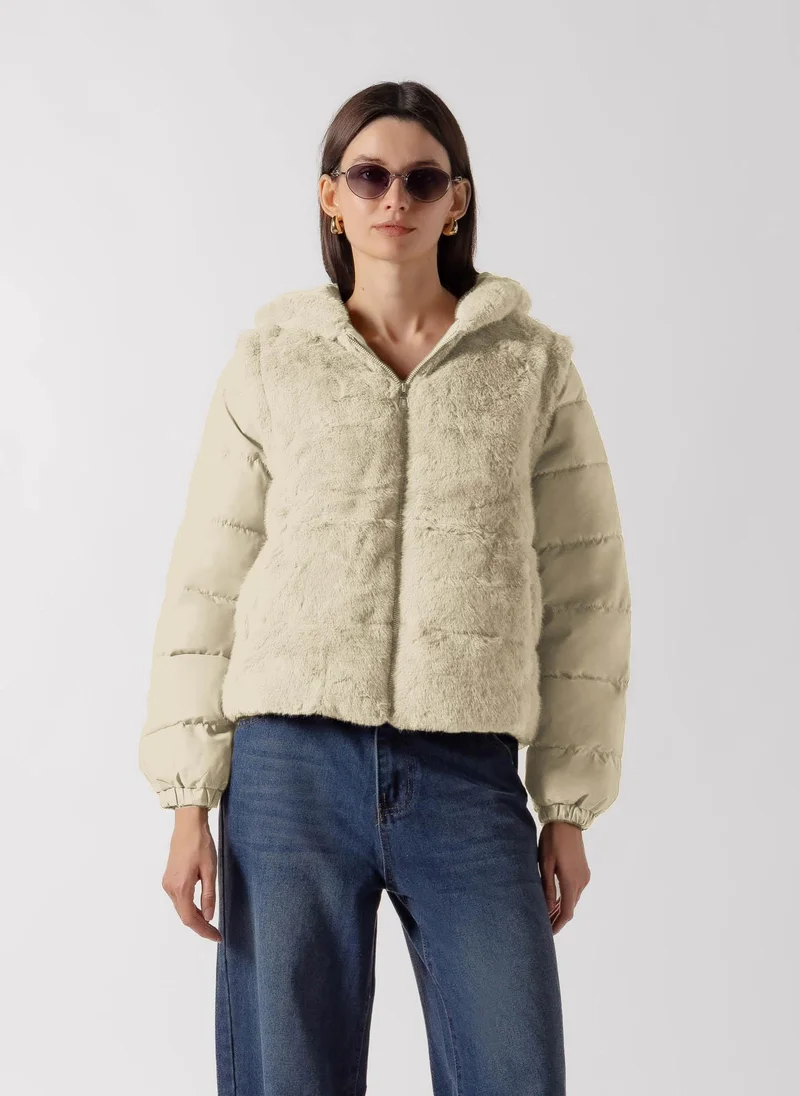 شايبس FAUX FUR PANEL PUFFER