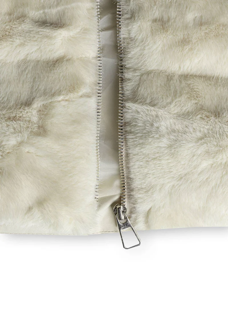 Shapes LIGHT BEIGE FAUX FUR PANEL PUFFER for Women | Best Price UAE