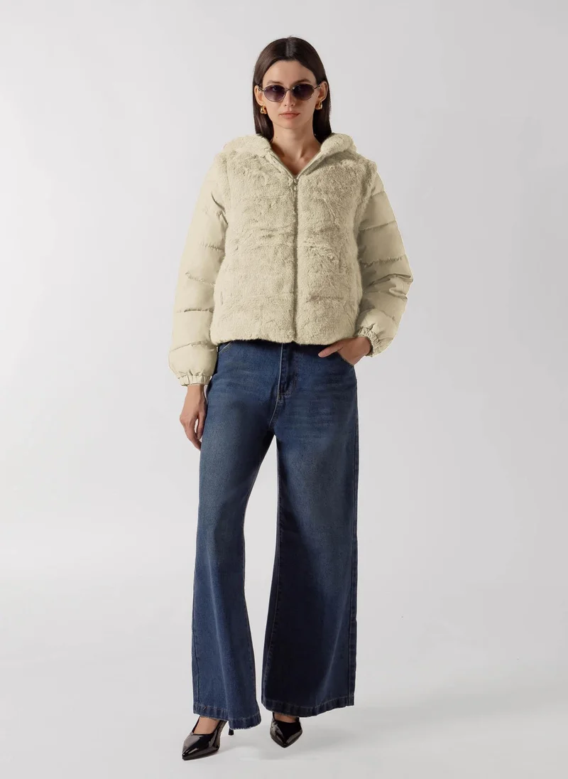 شايبس FAUX FUR PANEL PUFFER
