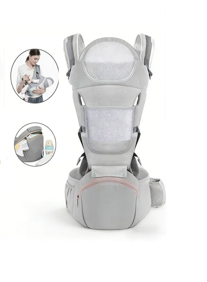 Bukela Ergonomic Infant Carriers with Hip Seat Waist Stool and Storage Box for Breastfeeding, Newborn to Toddler 1-48 Months Front and Back Baby Holder Carrier for Men Dad Mom - Image 1