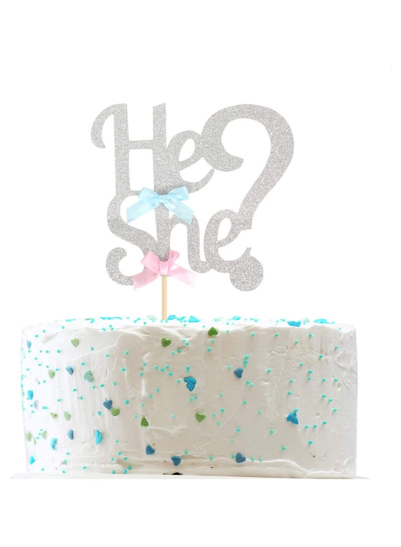he or she? silver glitter cake topper for gender reveal parties cake supplies cake decorations for parties 
