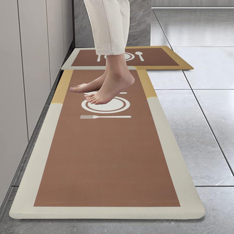 Home-Cloud Rubber Kitchen Mats for Floor Set of 2 Pcs | Non-Skid, Soft Absorbent Rugs for Kitchen, Laundry, and Hallway | 120x40cm, 40x60cm| 4mm Thickness (Spoon_Knife_Mustard) - Image 1
