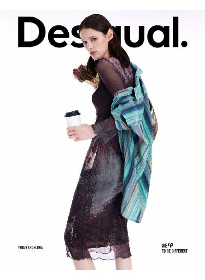 DESIGUAL 25 Fall/Winter New Stretch Hand-Painted Rock Print Long Sleeve Dress - Image 1