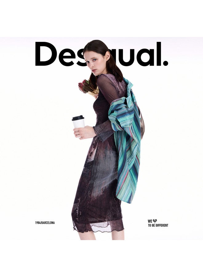 DESIGUAL 25 Fall/Winter New Stretch Hand-Painted Rock Print Long Sleeve Dress - Image 2