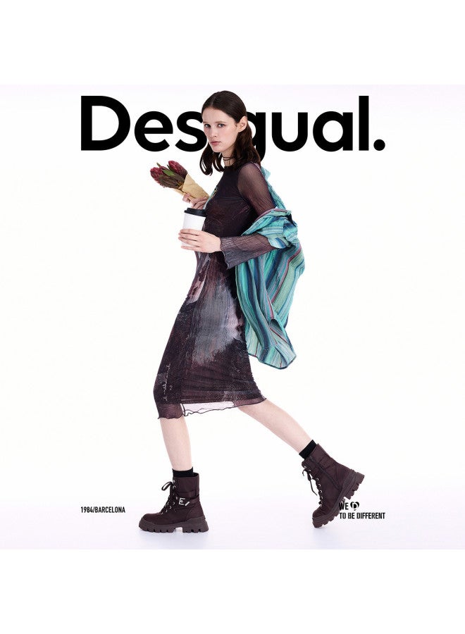 DESIGUAL 25 Fall/Winter New Stretch Hand-Painted Rock Print Long Sleeve Dress - Image 3