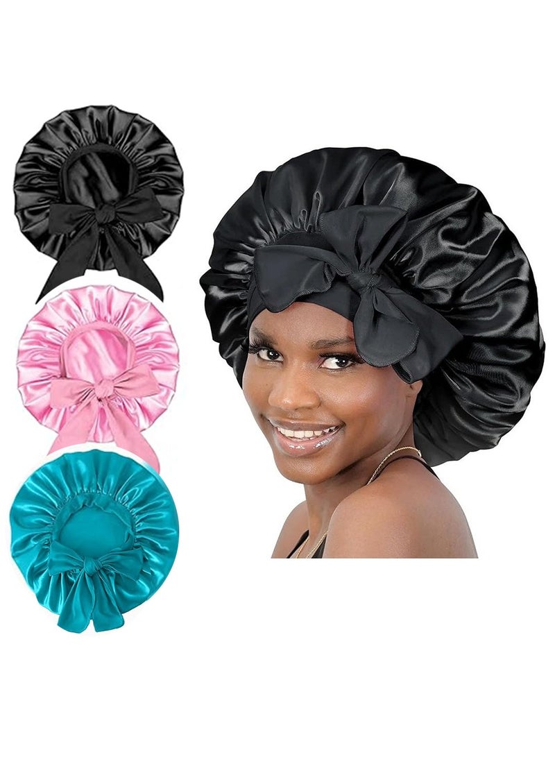 3Pcs Silk Bonnet for Sleeping Women Satin Bonnet Silk Hair Cap Adjustable Silk Hair Bonnet Night Sleep Cap with Tie Band  - Image 1
