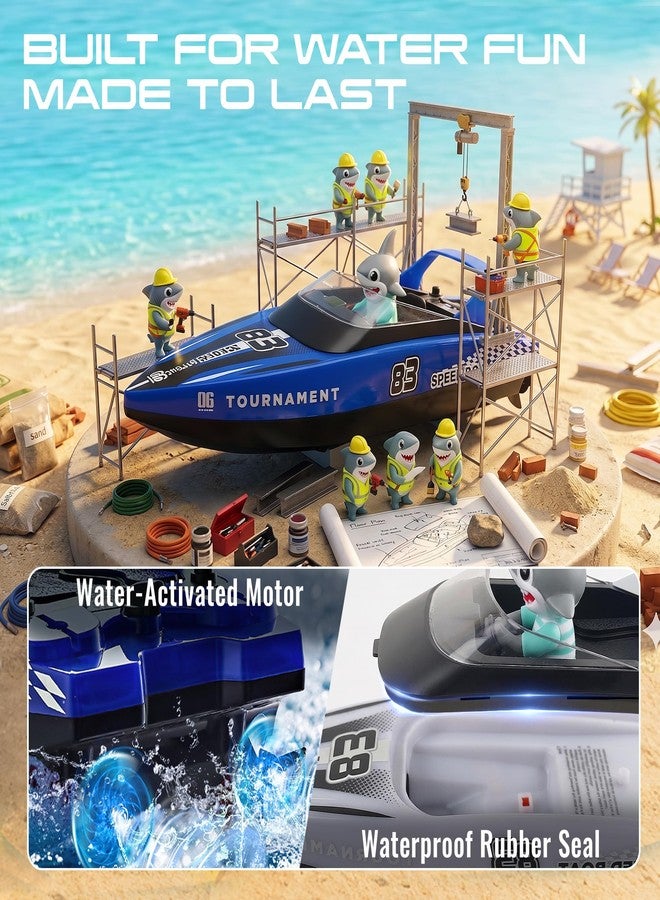 BEZGAR [2026 New] Remote Control Boat, 2 Packs 10 inch Fast Speed RC Boat 15 KPH for Pools & Salt Water, Summer Toys for Adults and Ideal Gifts for Kids Boys Age 6 7 8-12 Years Old - 821 Blue&White - Image 3