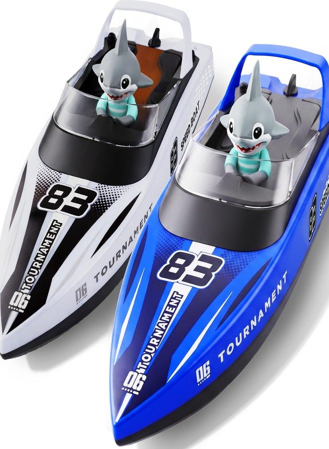 BEZGAR [2026 New] Remote Control Boat, 2 Packs 10 inch Fast Speed RC Boat 15 KPH for Pools & Salt Water, Summer Toys for Adults and Ideal Gifts for Kids Boys Age 6 7 8-12 Years Old - 821 Blue&White - Image 1