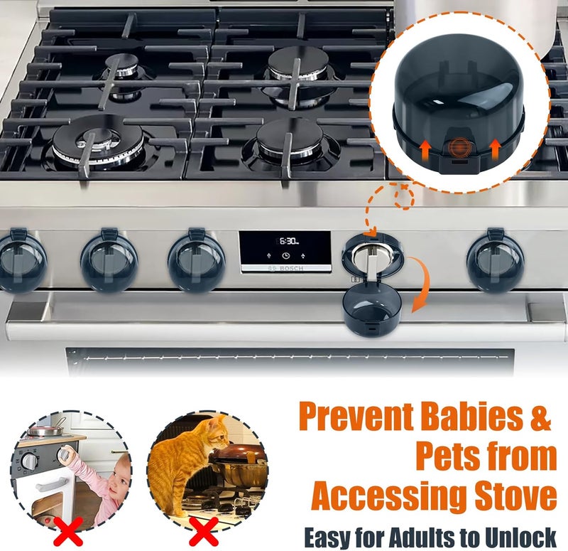 Axfvd Stove Knob Safety Covers Baby Proofing for Press Stove Knob and Oven Knob Child Safety Locks - 5 Pack (Black) - Image 2
