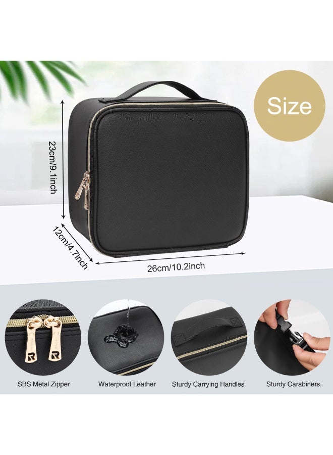 Travel Makeup Bag With LED Mirror, Cosmetic Train Case with Light up Mirror, Portable Makeup Artist Organizer Bag with Adjustable Dividers, Makeup Brush Holder Storage, Black - Image 5