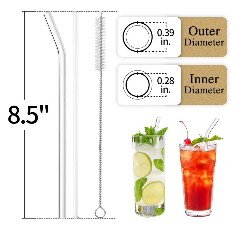 PitenoÂ® 16-Pack Reusable Glass Drinking Straws, 8.5''x10MM, Set of 6 Straight and 6 Bent with 4 Cleaning Brushes, Perfect for Smoothies, Milkshakes, Juice, Tea (Rainbow) - Image 2