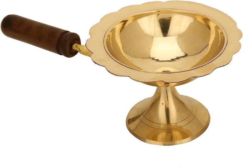 PUHUHP Dhoop Dani Kapoor Aarti Lamp Dhoop Stand with Wooden Handle Diya Diyas Oil Lamps Chirag Deepak for Aarti Diwali Navratras Lighting Hawan Puja Pooja Temple Home Office Pack of 2  - Image 2