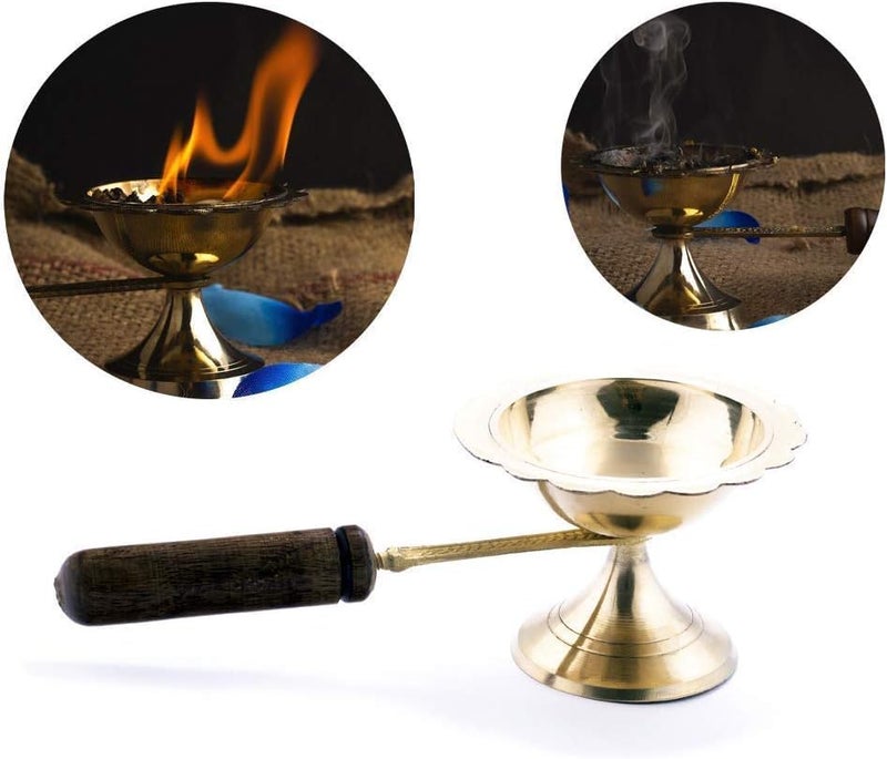 PUHUHP Dhoop Dani Kapoor Aarti Lamp Dhoop Stand with Wooden Handle Diya Diyas Oil Lamps Chirag Deepak for Aarti Diwali Navratras Lighting Hawan Puja Pooja Temple Home Office Pack of 2  - Image 4