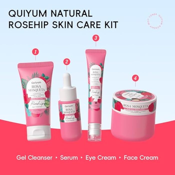 QUIYUM Rosehip Skin Care Sets for Women, Nourishes, Resists Oxidation, Promotes Collagen Production, Refine Skin Texture, Enhances Skin Elasticity, Skincare Gift Sets, Christmas Birthday Gifts 4PCS - Image 5