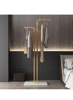 Y&D Double-pole Metal Coat Rack Gold Coat Rack Freestanding with 5 Hooks and Marble Base Floor-standing Coat Stand  - Image 2
