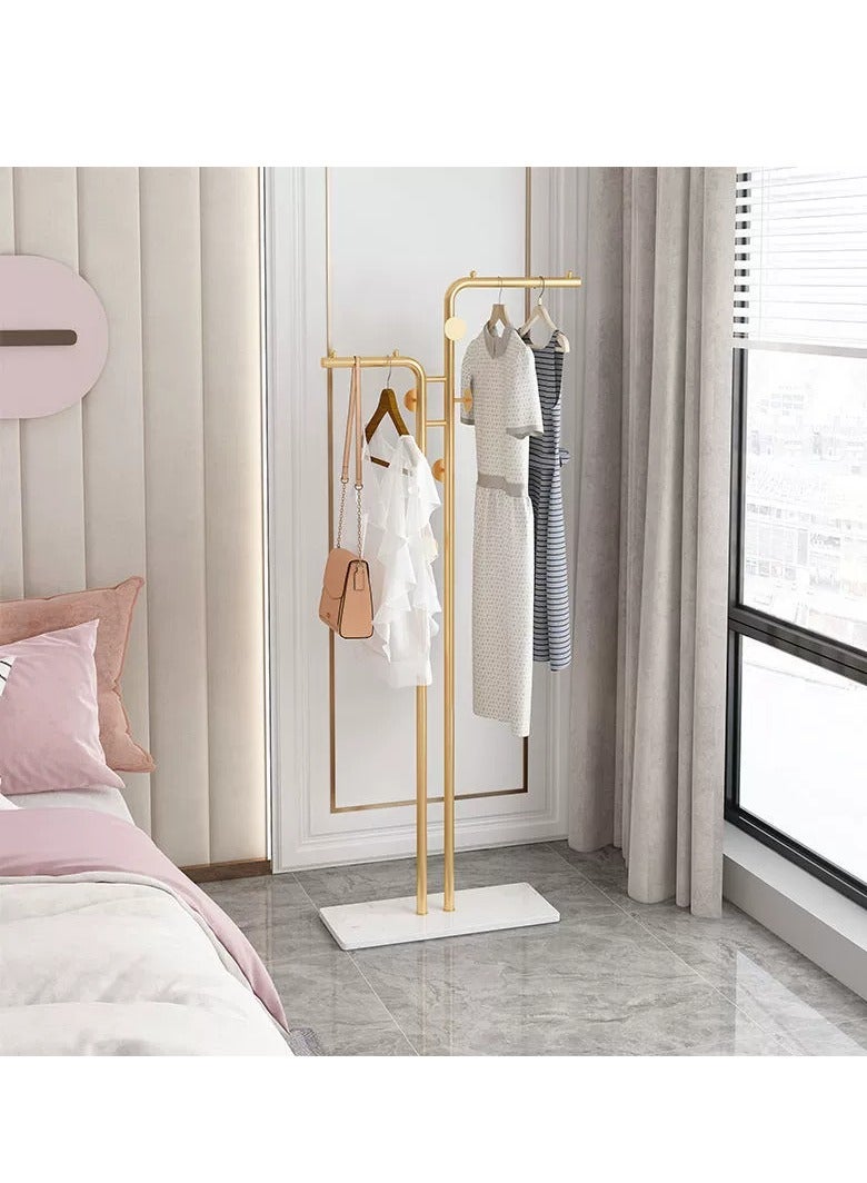 Y&D Double-pole Metal Coat Rack Gold Coat Rack Freestanding with 5 Hooks and Marble Base Floor-standing Coat Stand  - Image 1