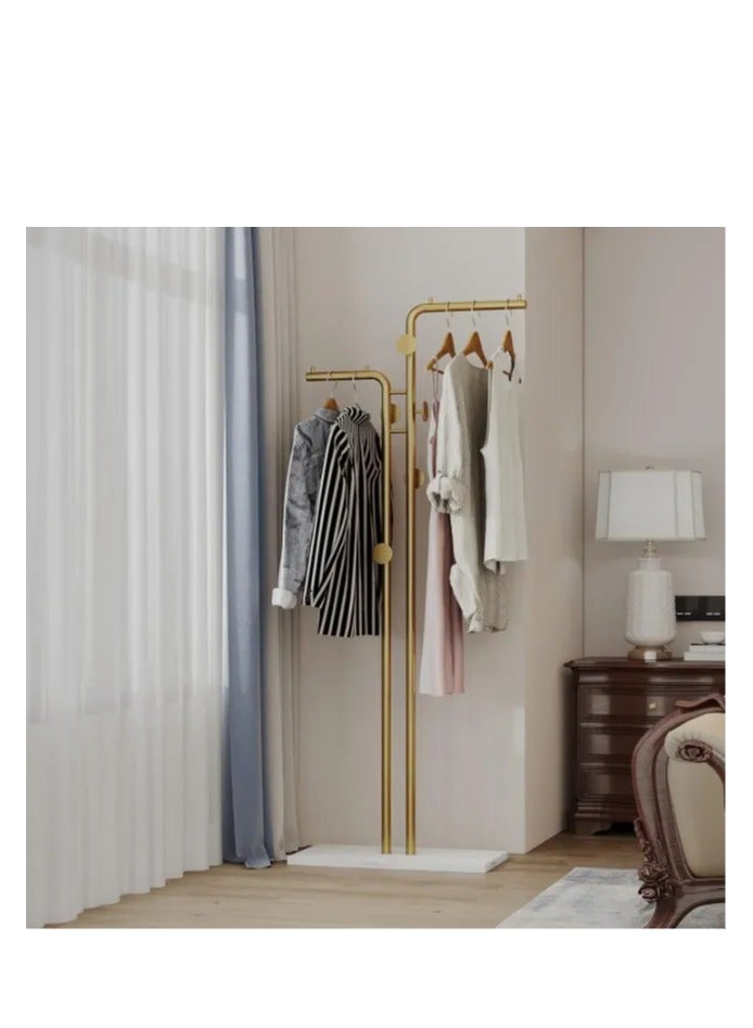 Y&D Double-pole Metal Coat Rack Gold Coat Rack Freestanding with 5 Hooks and Marble Base Floor-standing Coat Stand  - Image 3