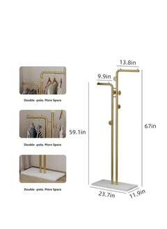 Y&D Double-pole Metal Coat Rack Gold Coat Rack Freestanding with 5 Hooks and Marble Base Floor-standing Coat Stand  - Image 5
