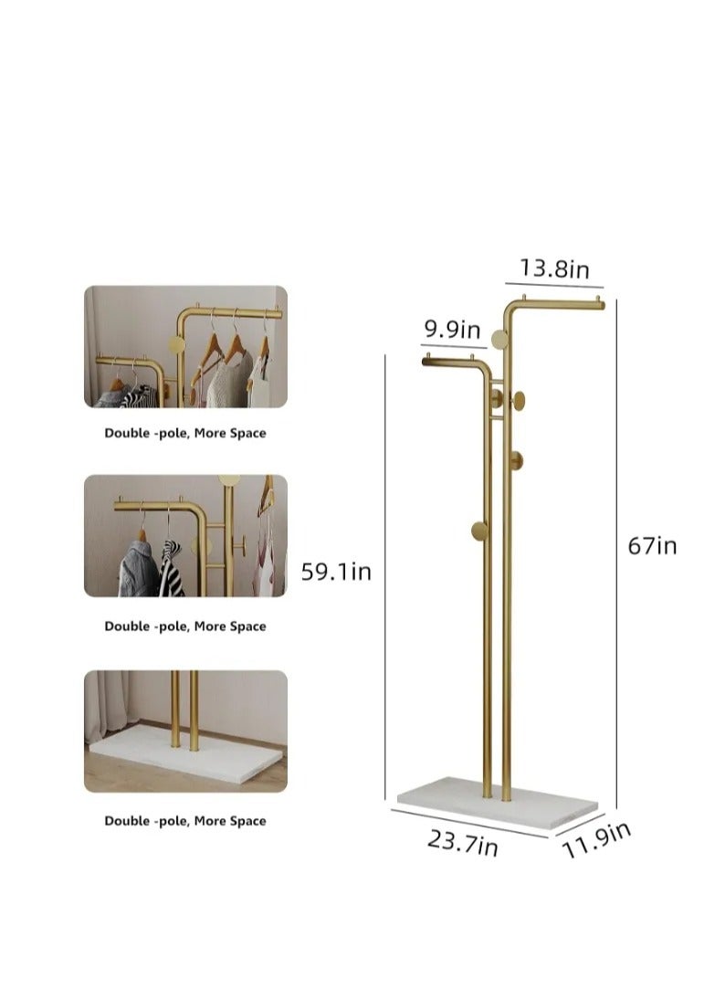 Y&D Double-pole Metal Coat Rack Gold Coat Rack Freestanding with 5 Hooks and Marble Base Floor-standing Coat Stand  - Image 5
