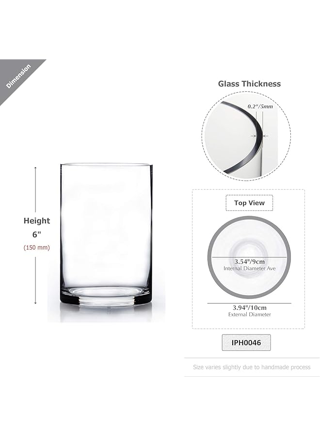 إيروريكس مزهرية أسطوانية مقاس 4 بوصات عرض × 6 بوصات ارتفاع، وعاء زهور زجاجي، حامل شموع، قطعة مركزية، وعاء زهور، لحفلات الزفاف، ديكور منزلي ومكتب شفاف 10 × 15 سم - Image 2