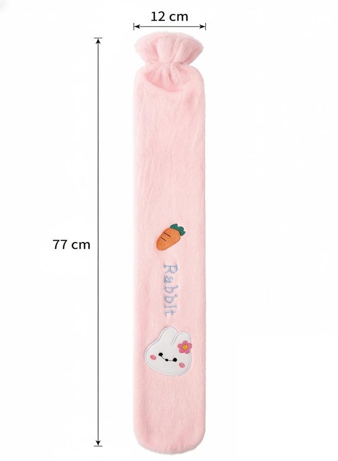 MENOVAS Hot Water Bottle with Soft Cover - Long Hot Water Bag for Period Cramps, Leak-Proof 2L Large Hot Water Bottles with Bag, Natural Rubber + Bed Bottle Fluffy, Gifts for Men Women (Rabbit-Pink) - Image 2