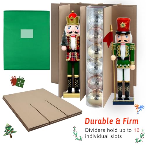 Tngan Christmas Nutcracker and Figurine Collectible Storage Box, Fits 16 Holiday Ornaments, Stores Up to 16" Tall Ornaments, Holiday Decor Organizer with Dividers, Nutcracker not Included(Green) - Image 4