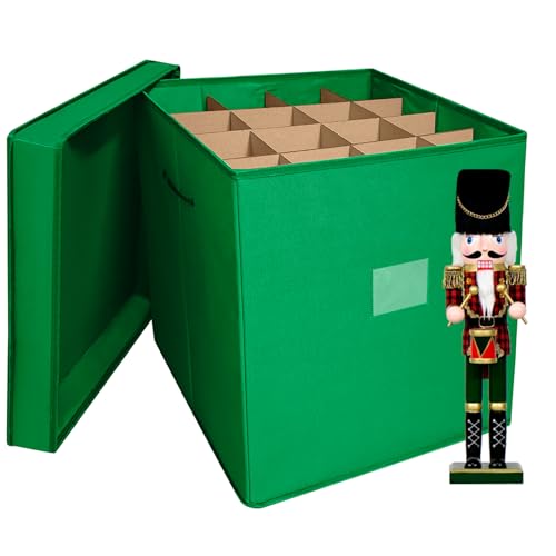 Tngan Christmas Nutcracker and Figurine Collectible Storage Box, Fits 16 Holiday Ornaments, Stores Up to 16" Tall Ornaments, Holiday Decor Organizer with Dividers, Nutcracker not Included(Green) - Image 1