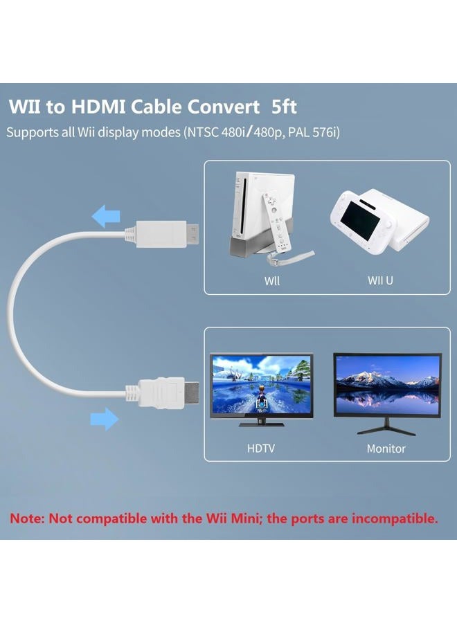 HOXIBSL 5ft WII to HDMI Converter Cable Adapter,for use with Full HD 1080P Devices with an HDMI Port,Compatible with WII,U,HDTV, Monitor (White) - Image 2