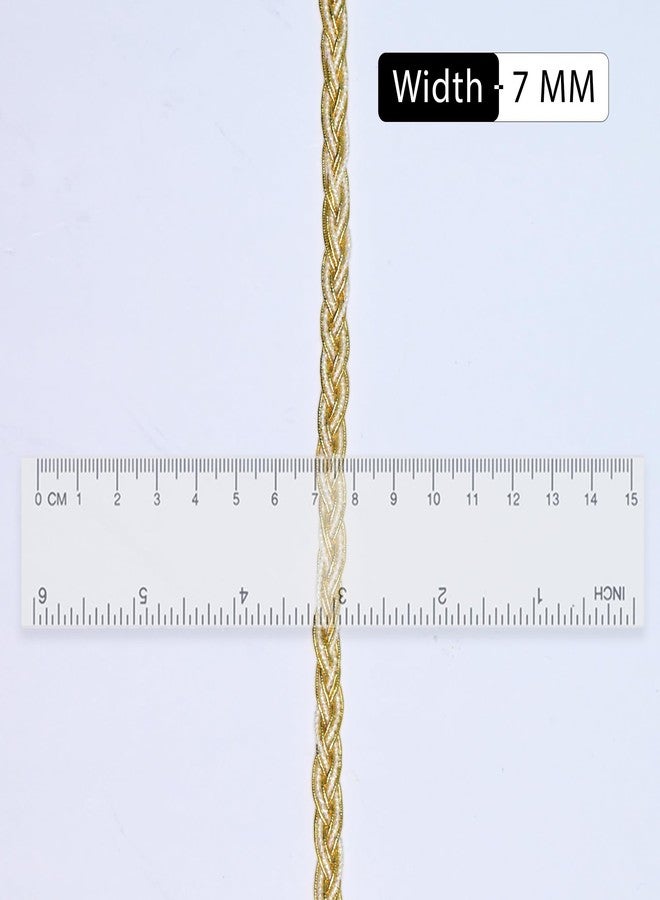EmbroideryMaterial Golden Braided Lace Trim Roll for Saree Border, Dupatta, Blouse, Lehenga, Dress, Sewing, DIY Crafts & Home Décor | Embroidery Laces & Borders Material (7MM Wide, 17 Meters) - Image 2