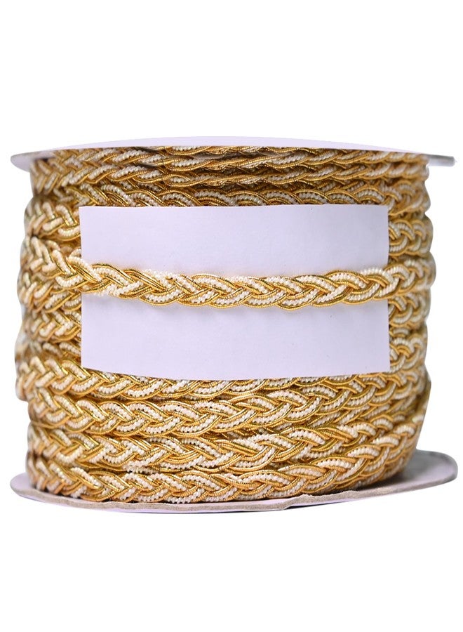 EmbroideryMaterial Golden Braided Lace Trim Roll for Saree Border, Dupatta, Blouse, Lehenga, Dress, Sewing, DIY Crafts & Home Décor | Embroidery Laces & Borders Material (7MM Wide, 17 Meters) - Image 1