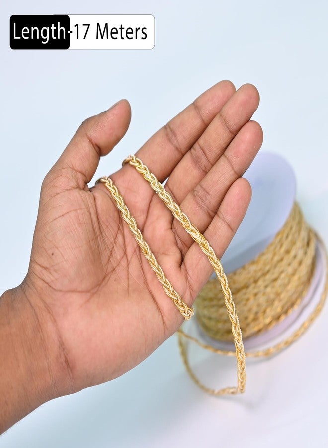 EmbroideryMaterial Golden Braided Lace Trim Roll for Saree Border, Dupatta, Blouse, Lehenga, Dress, Sewing, DIY Crafts & Home Décor | Embroidery Laces & Borders Material (7MM Wide, 17 Meters) - Image 3
