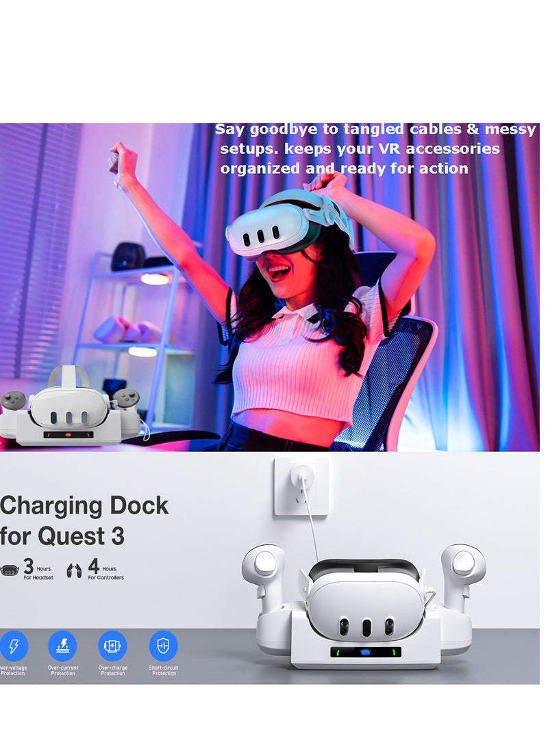 Charging Dock for Meta Quest 3, 3 in 1 Charging Station with Desktop Stand and Wall Mount Modes for VR Headset and Controllers, Magnetic Charging Stand Accessories with Rechargeable Batteries - Image 3