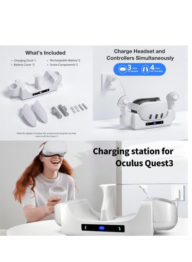 Charging Dock for Meta Quest 3, 3 in 1 Charging Station with Desktop Stand and Wall Mount Modes for VR Headset and Controllers, Magnetic Charging Stand Accessories with Rechargeable Batteries - Image 4
