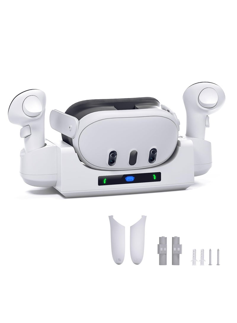 Charging Dock for Meta Quest 3, 3 in 1 Charging Station with Desktop Stand and Wall Mount Modes for VR Headset and Controllers, Magnetic Charging Stand Accessories with Rechargeable Batteries - Image 1