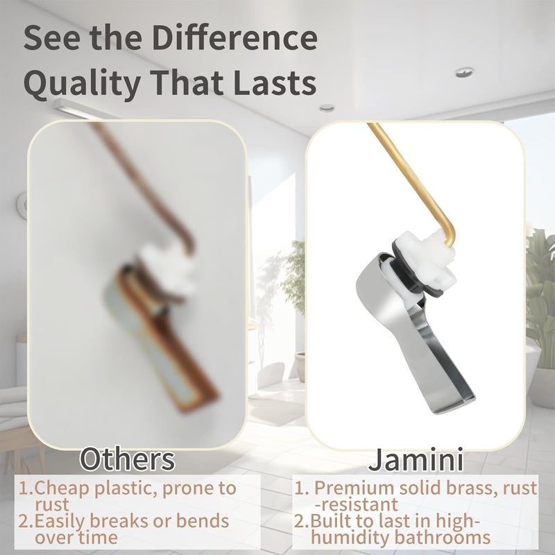 JAIMINI Universal Front-Mount Toilet Handle Kit - Durable Brass Lever with Chrome Finish, Adjustable Arm & Stainless Steel Flapper Chain for Most Toilets - Image 5