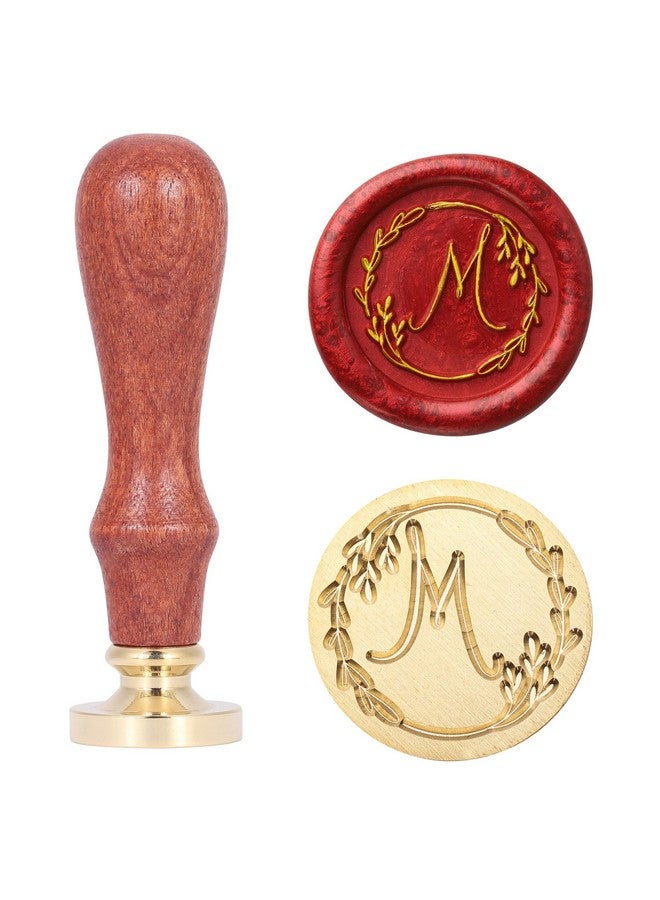 Yoption Handwritten Letter M Wax Seal Stamp, Vintage Initial Alphabet With Olive Branch Sealing Wax Stamp - Image 1