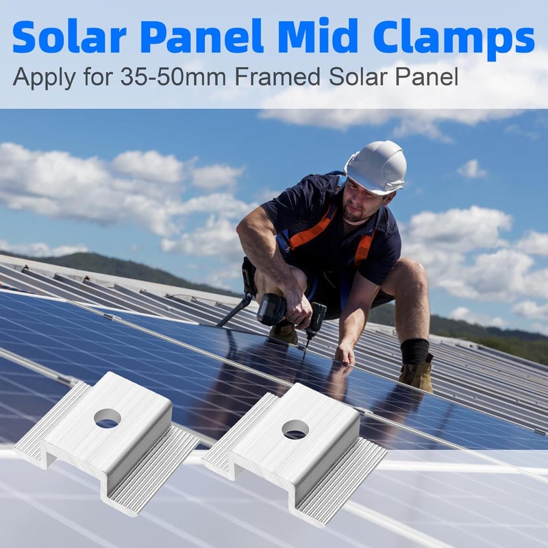 YOUEON 48 Pack Solar Panel Mid Clamps for 35-50mm Solar Planels, 1.06 Inch Aluminum Solar Panel Bracket for Solar Panel, PV Mounting Accessories - Image 5