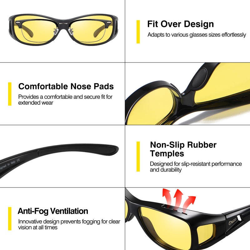 DUCO Night Driving Glasses Night Vision Glasses Fit Over Glasses for Men Women Polarized Anti-Glare Pro Yellow Lens 8953Y - Image 3