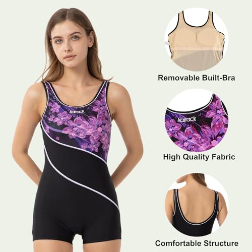 karrack Womens Swimsuit Sport One Piece Bathing Suit for Women Athletic Swimsuits Modest Swimwear Training Purple - Image 4